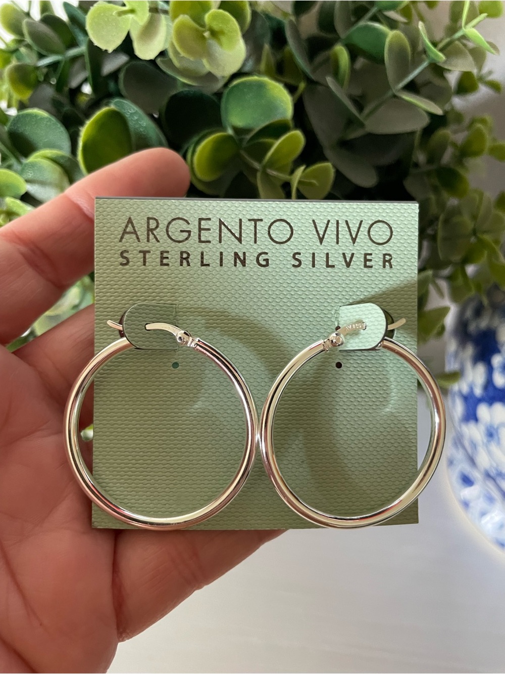 Brand New Argento Vivo Sterling Silver 925 Modern Minimalist 1.5” Hoop Earrings